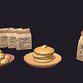 Delicious Homemade Cookies Pancakes With Butter On Plates And Paper Bags