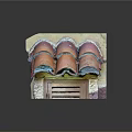 Traditional Building Model With Orange Pink Tile Roof And Textured Walls