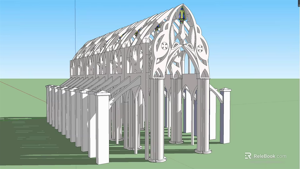 Gothic Style Architectural Structure With Arched Windows Spire Decorations And White Pillars 3d model 