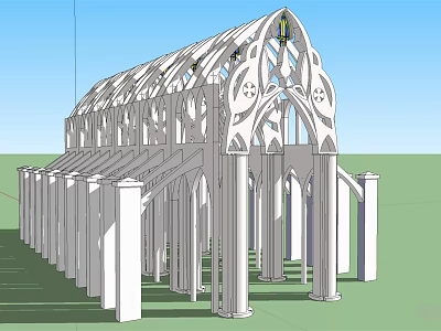Gothic Style Architectural Structure With Arched Windows Spire Decorations And White Pillars 3d model