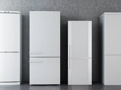 Modern White Upright Refrigerators and Freezers in Contemporary Kitchen Appliance Collection 3d model