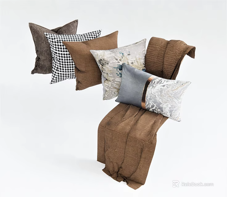 Stylish Decorative Pillows With Various Patterns And Colors For Couch Decoration 3d model 