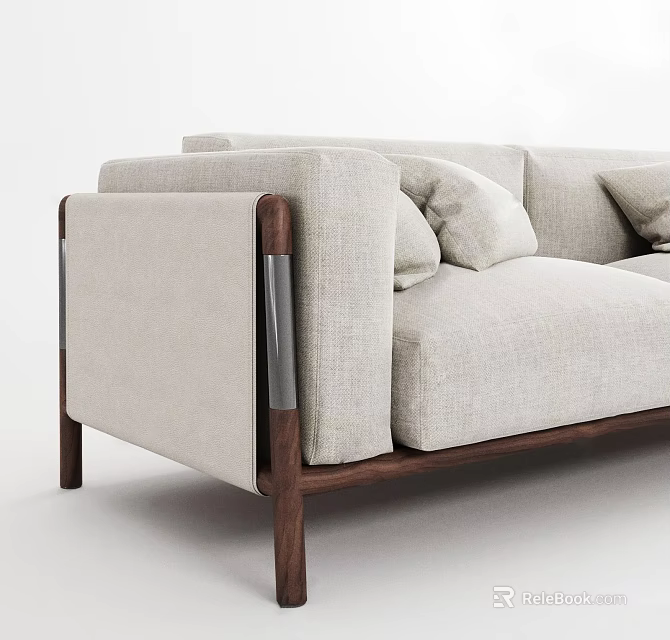 Modern Sectional Sofa With Linen Upholstery And Wooden Frame Legs Design 3d model 