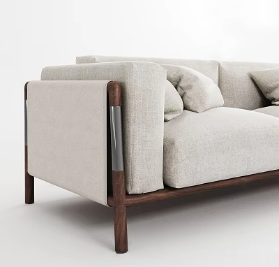 Modern Sectional Sofa With Linen Upholstery And Wooden Frame Legs Design 3d model