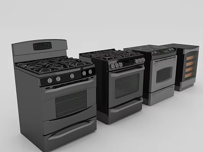 Black Modern Kitchen Appliances Featuring Assorted Stoves And Ovens For Home Kitchen 3d model