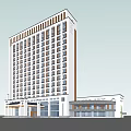 Modern Hotel Building With Tall Structure Multiple Windows And Attached Lower Buildings 3d model