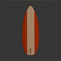 Stylish Red And Wooden Surfboard With Long Shape And Tail Fin For Daily Use