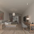 Modern Hotel Room Interior With Comfortable Bed Wooden Desk TV And Decorative Artwork