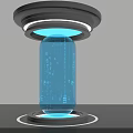 Technology Exhibition Hall Featuring Transparent Cylinder With Blue Data Flow And Ring Lights