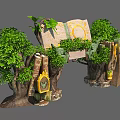 Enchanted Door Arch with Trees Open Book Vines Lantern and Scroll