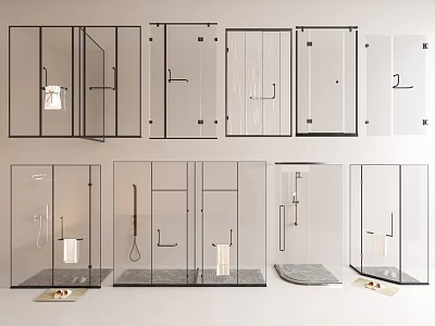 Modern Bathroom Glass Partitions With Sliding Doors And Frameless Design 3d model