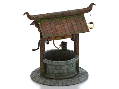 vintage water well ancient water well stone well 3d model