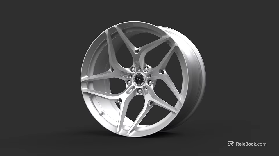 Silver Alloy Car Wheel Rim With Modern Stylish Spokes Design 3d model 