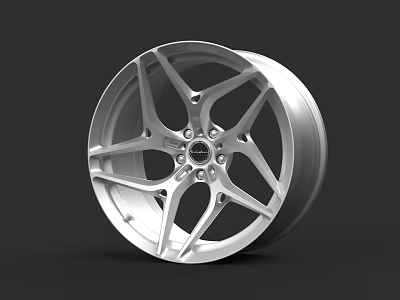 Silver Alloy Car Wheel Rim With Modern Stylish Spokes Design 3d model