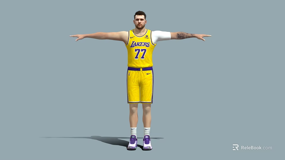 Man in Yellow Lakers Jersey Number 77 with Arms Outstretched 3d model 