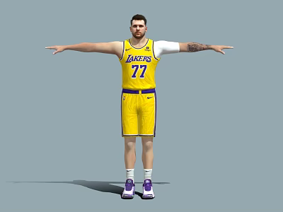 Man in Yellow Lakers Jersey Number 77 with Arms Outstretched 3d model