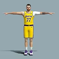 Man in Yellow Lakers Jersey Number 77 with Arms Outstretched
