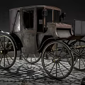 Vintage Horse-Drawn Carriage With Large Spoked Wheels On Cobblestone Ground