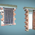 Weathered Entrance Gates With Red Brick Frames Green Top Edges Wooden And White Doors