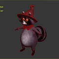 Cute Wizard Character Purple Raccoon Wearing Red Hat Yellow Eyes And Blue Striped Tail