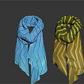 Fashionable Scarves Blue With White Stripes And Yellow With Green Stripes On White Background