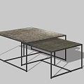 Modern Nested Coffee Tables With Textured Top And Black Metal Frame Design 3d model