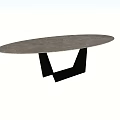 Stylish Oval Dining Table With Gray Top And Black Geometric Legs Design 3d model