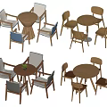 Modern Round Table And Chair Sets With Various Designed Seats And Wooden Frames 3d model