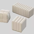 Modern Beige Fabric Stools with Stitched Padded Surfaces and Diverse Shapes