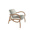 Modern Accent Chair With Curved Wooden Arms And Linen Upholstered Seat