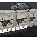 Mecha Energy Supply Station With Containers Dinosaur Murals And Vintage Car On Top