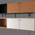 Modern TV Stand With Wooden And White Cabinet Doors Open Shelves And Golden Legs