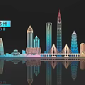 Suzhou China City Skyline with Modern Traditional Landmarks and Water Reflections