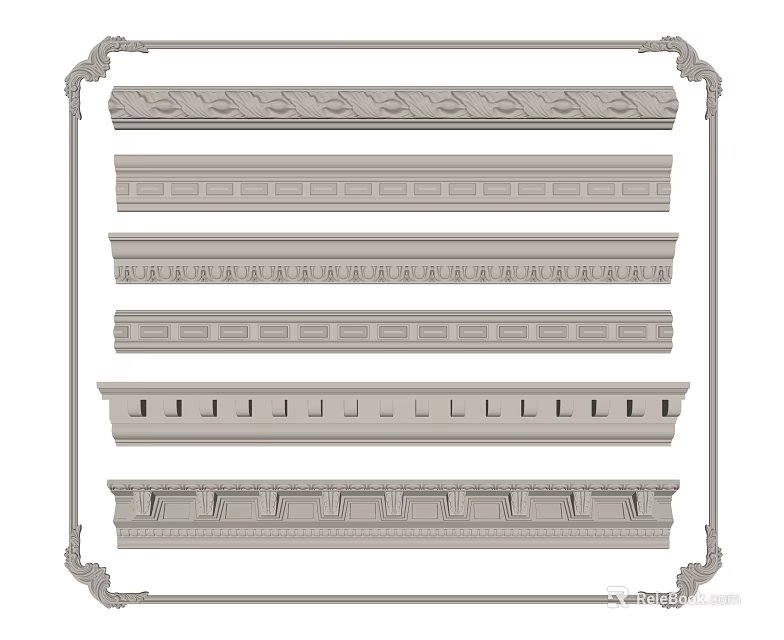 Decorative Ceiling Gypsum Cornice With Various Ornamental Patterns For Interior Design Styles 3d model