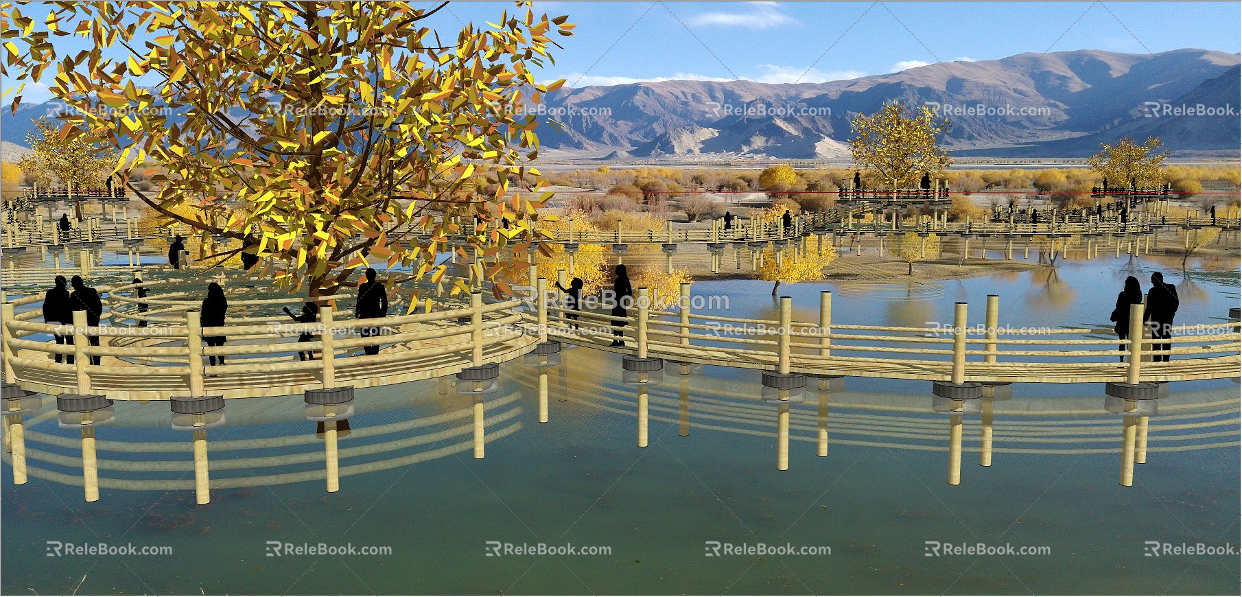 Modern Park Landscape Bridge Wetland model