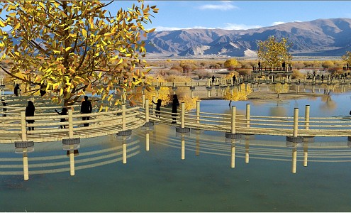 Modern Park Landscape Bridge Wetland 3d model