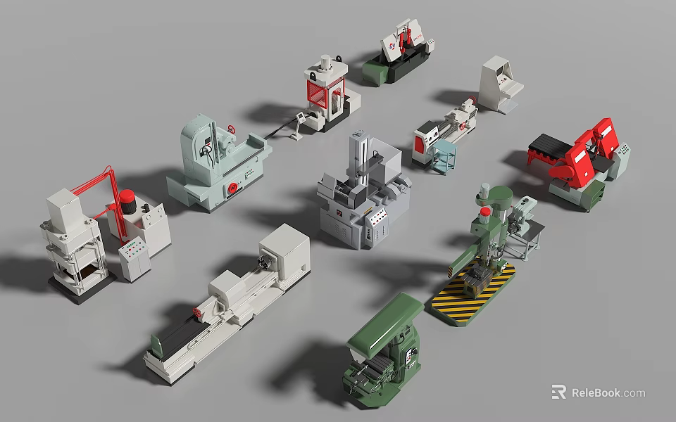 Various Industrial Equipment Machinery Models with Mechanical Tools and Diverse Designs 3d model 