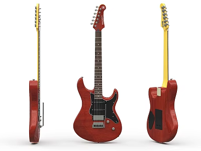 Red Wooden Electric Guitars Shown From Multiple Angles With Detailed Craftsmanship 3d model