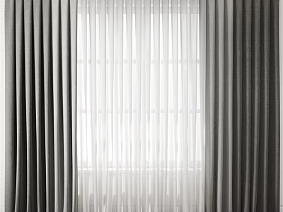 Gray Curtains And White Sheer Drapes For Modern Home Window Interior 3d model