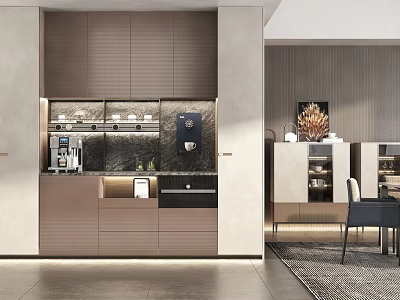 Modern Luxury Sideboard With Built-in Appliances And LED Lighting In Dining Area 3d model