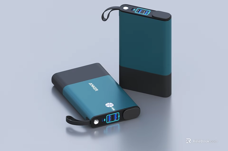 INNO Portable Power Bank With Teal And Black Design Digital Display And Wrist Strap 3d model 