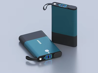 INNO Portable Power Bank With Teal And Black Design Digital Display And Wrist Strap 3d model