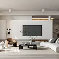 Modern Living Room Interior Design With White Sofa Brown Chairs Black Coffee Table And Fireplace