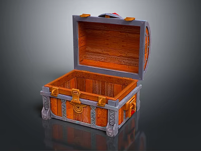 Open Wooden Treasure Chest with Metal Clasps Ornate Edges and Natural Wood Grain 3d model