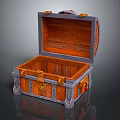 Open Wooden Treasure Chest with Metal Clasps Ornate Edges and Natural Wood Grain