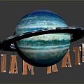 Blue Striped Saturn Planet Model With Ring Structure And Wooden Stand