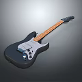 Musical Instrument Black Electric Guitar With Wooden Neck And Chrome Pickups And Control Knobs