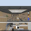 Chinese Style Restaurant Interior Design With Wooden Tables Blue Cushions And Wall Decorations