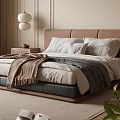 Modern Bedroom Interior With Upholstered Bed Large Windows Green Plants And Wooden Flooring