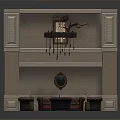 Red Upholstered Sofa and Coffee Table Set with Fireplace Wall Decor and Hanging Ornaments